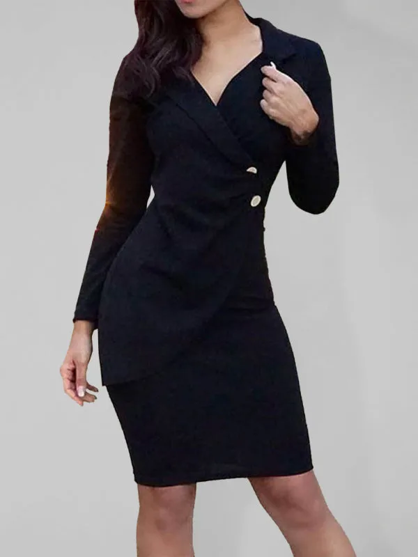 Tailored Slim Fit Dress with Suit Collar and Double-Breasted Design