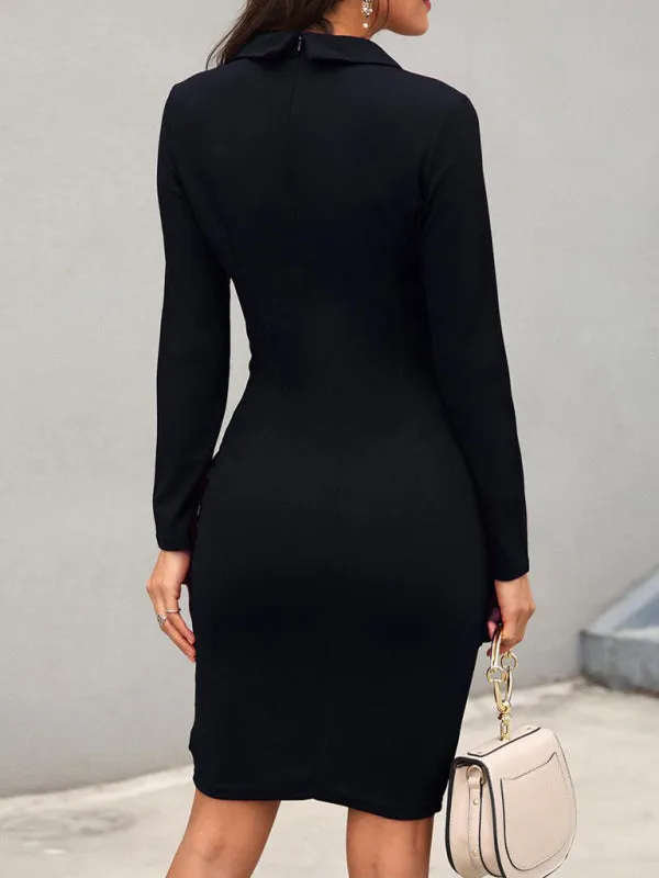 Tailored Slim Fit Dress with Suit Collar and Double-Breasted Design