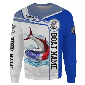 Tarpon Fishing American Flag Customize name and boat name Sweatshirt, personalized fishing gift NPQ351