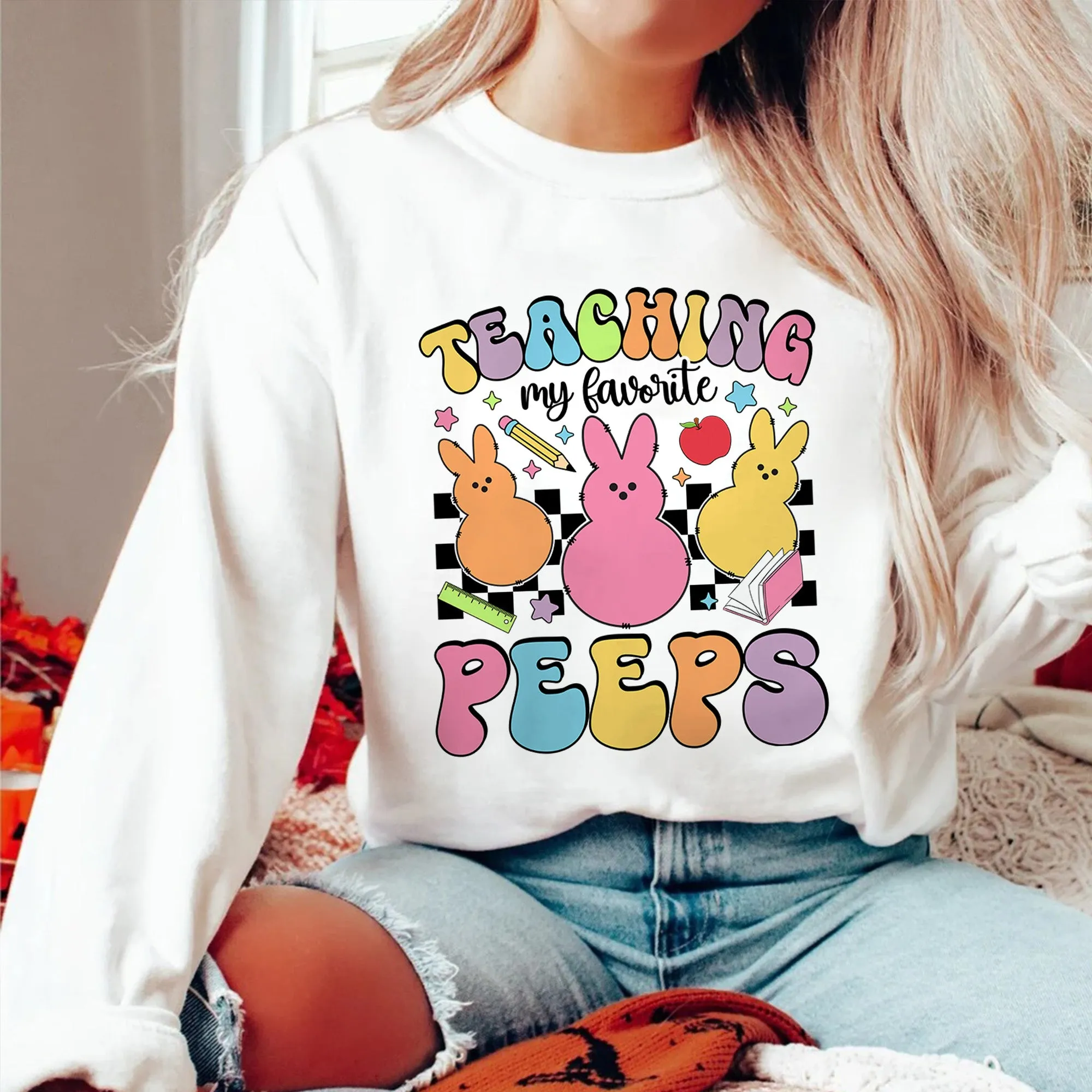 Teaching My Favorite Bunnies Sweatshirt, Teacher Bunny Easter Sweatshirt, Easter Teacher Tee, Easter Teacher Shirt, Easter Gift For Teachers