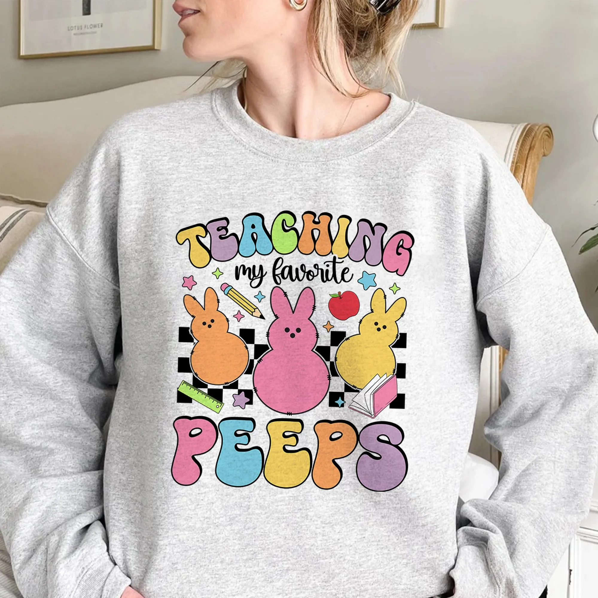 Teaching My Favorite Bunnies Sweatshirt, Teacher Bunny Easter Sweatshirt, Easter Teacher Tee, Easter Teacher Shirt, Easter Gift For Teachers