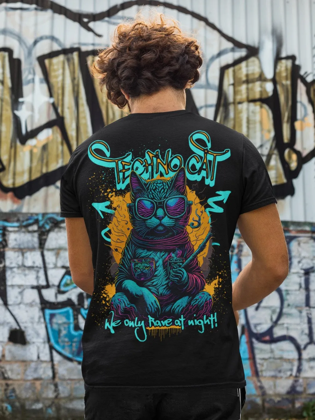Techno T-Shirt | Rave Cat | We only Rave at Night