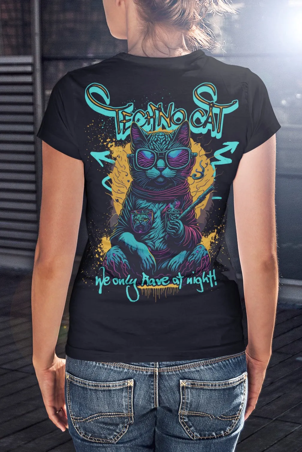 Techno T-Shirt | Rave Cat | We only Rave at Night