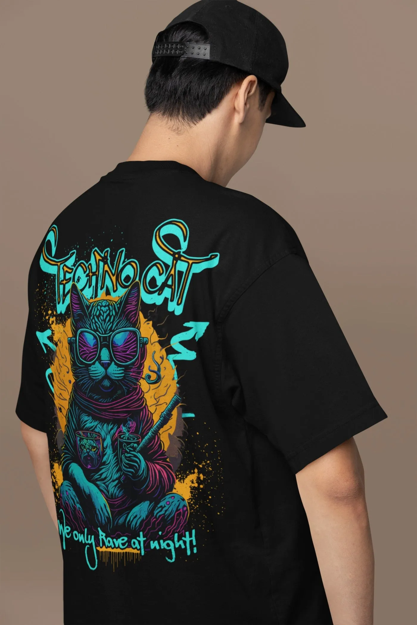 Techno T-Shirt | Rave Cat | We only Rave at Night