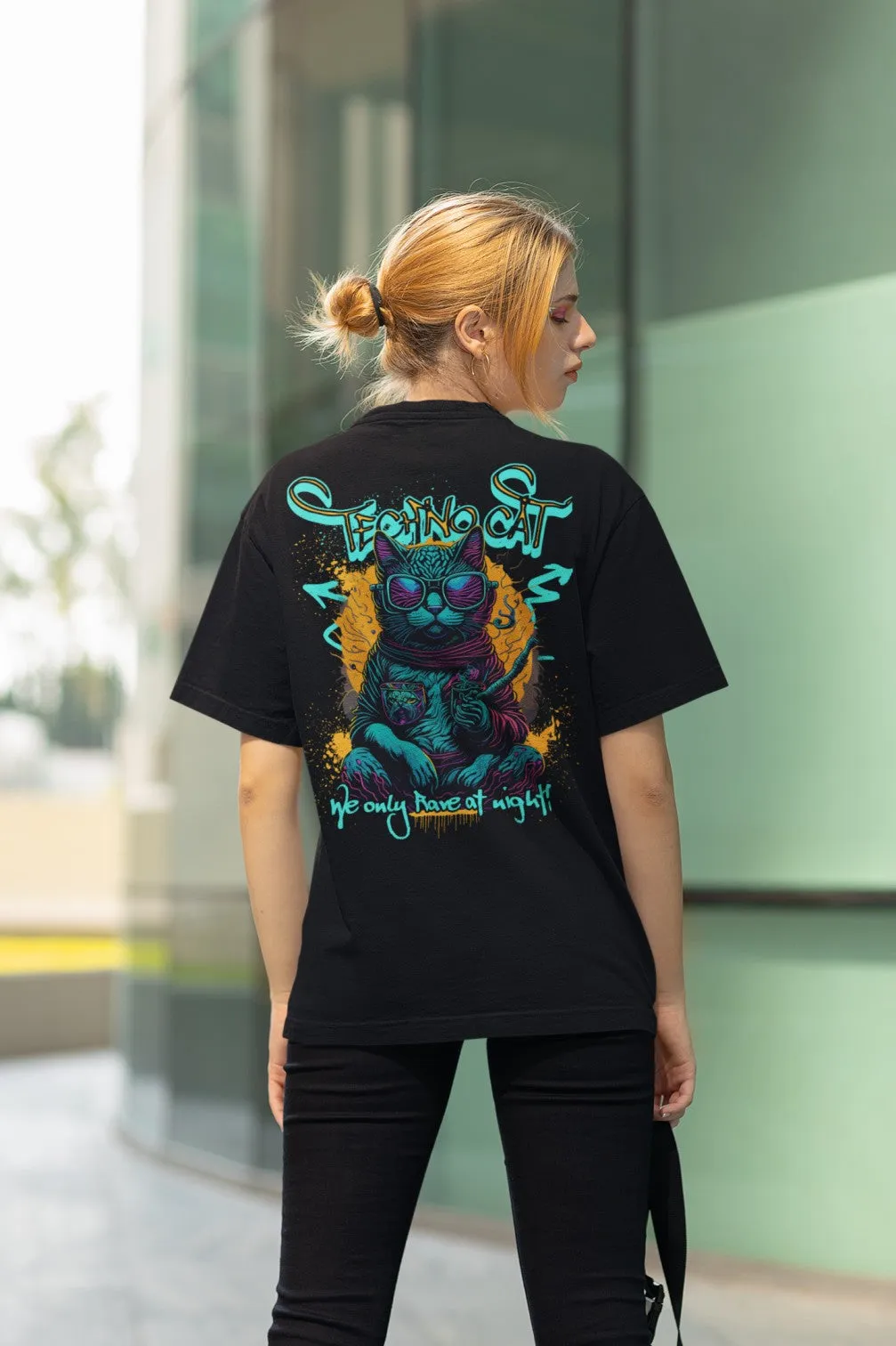 Techno T-Shirt | Rave Cat | We only Rave at Night