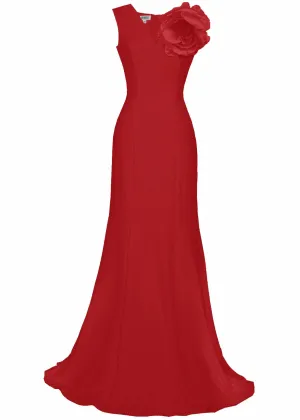Terra V-Neck Tailored Gown with Statement Flower - More colors