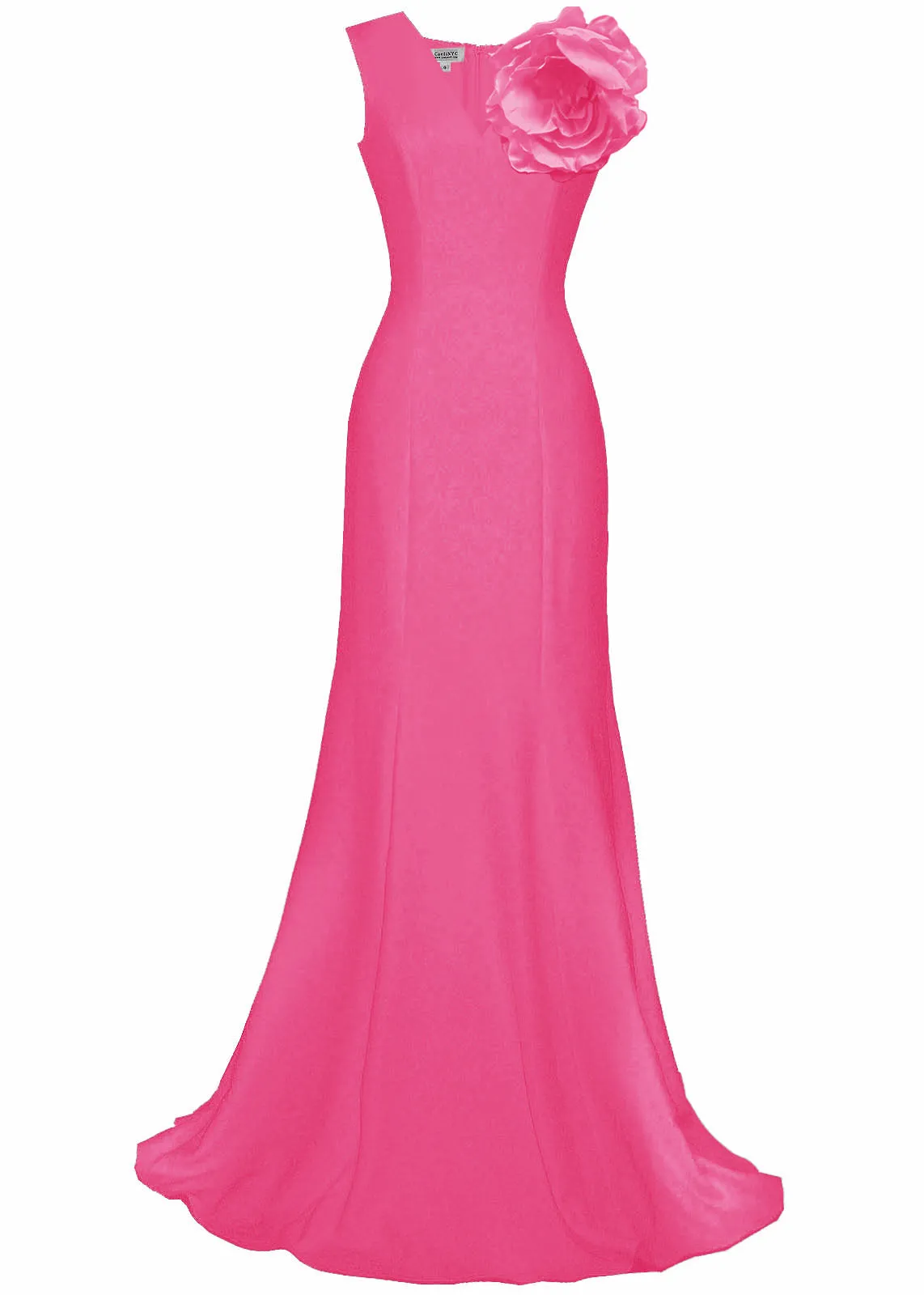 Terra V-Neck Tailored Gown with Statement Flower - More colors