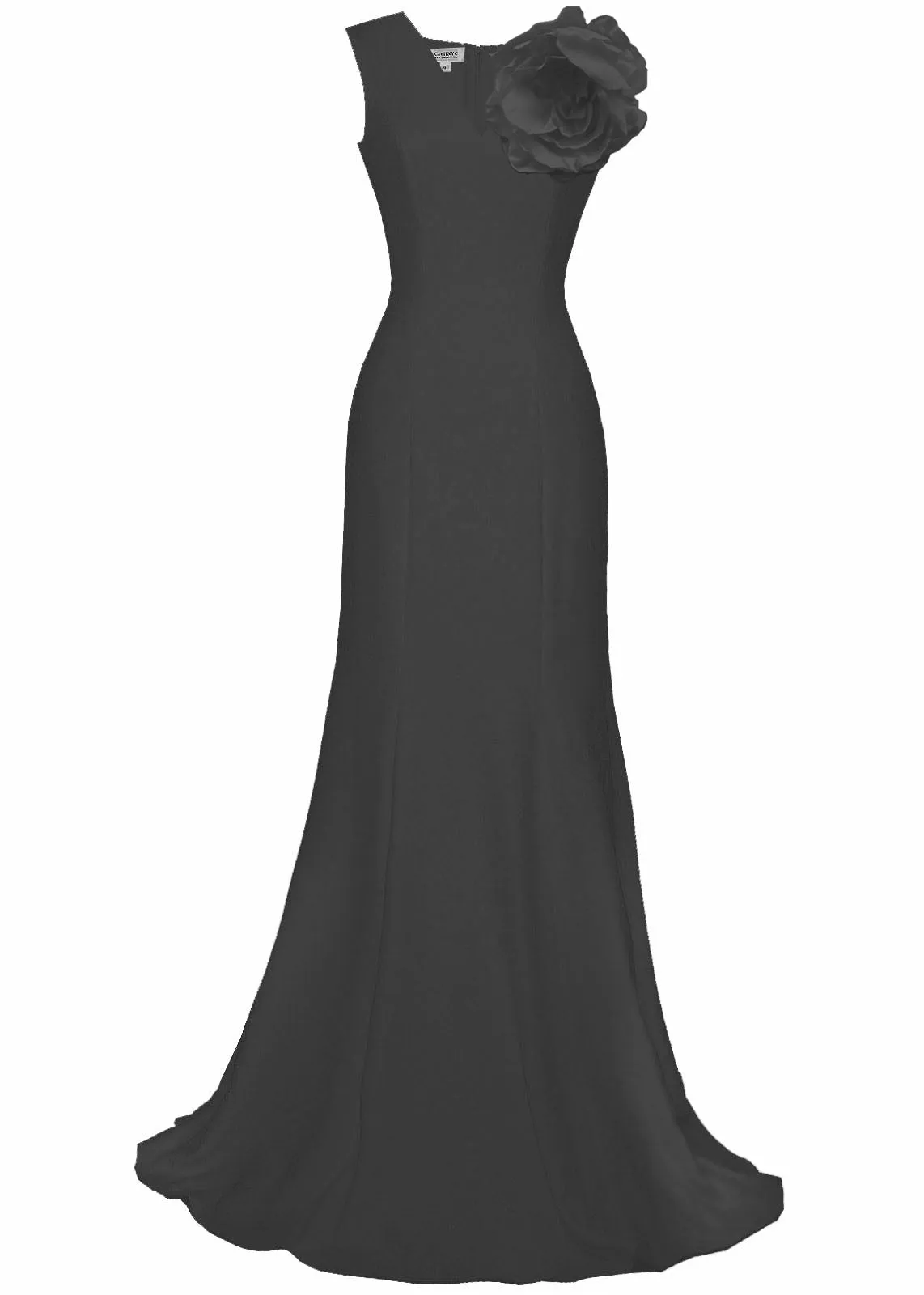 Terra V-Neck Tailored Gown with Statement Flower - More colors