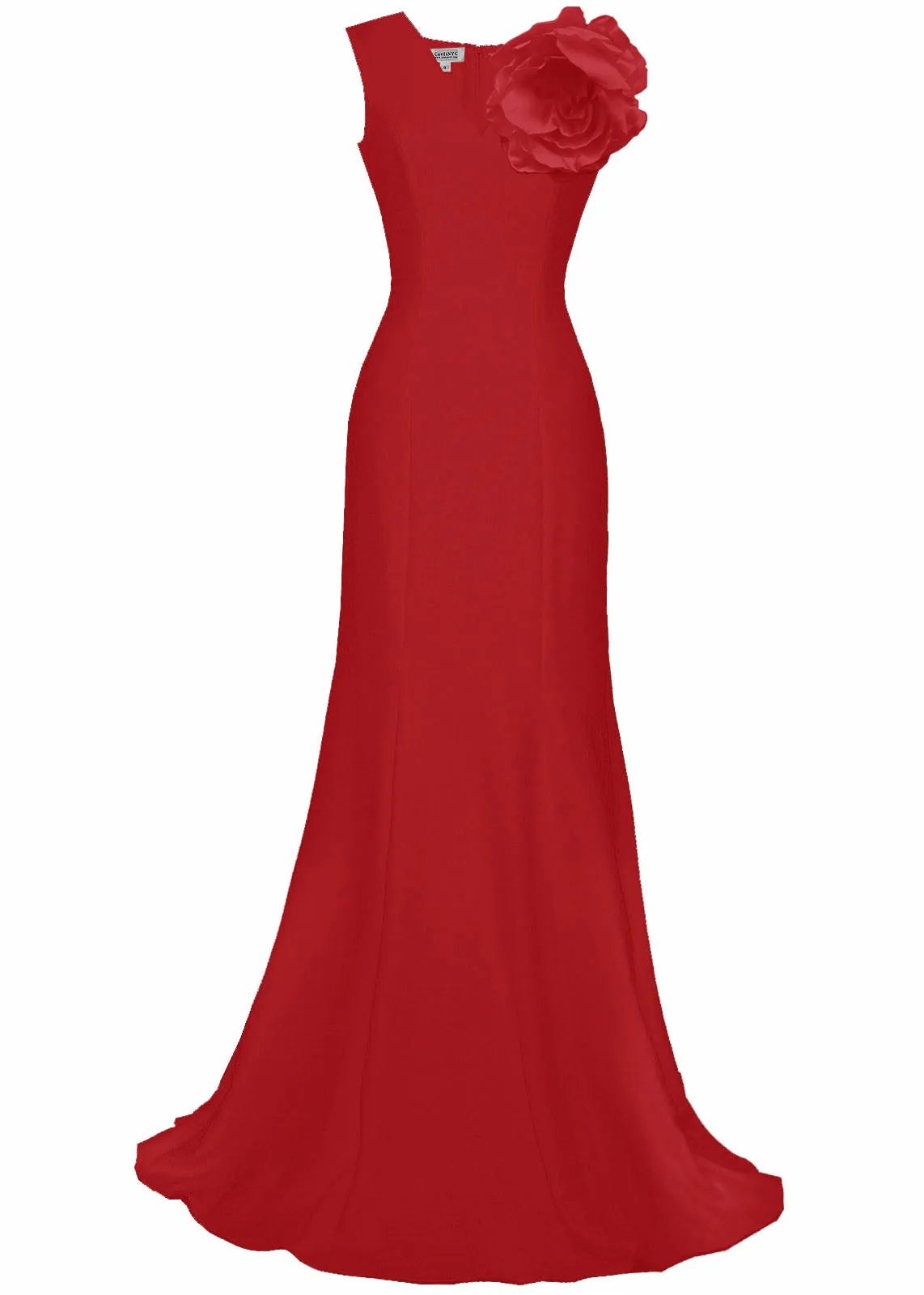 Terra V-Neck Tailored Gown with Statement Flower - More colors