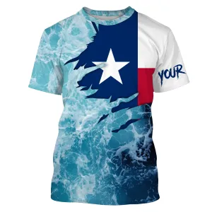 Texas flag fishing Saltwater Sea wave camo blue Fishing Shirts Custom fishing T-shirt NPQ430