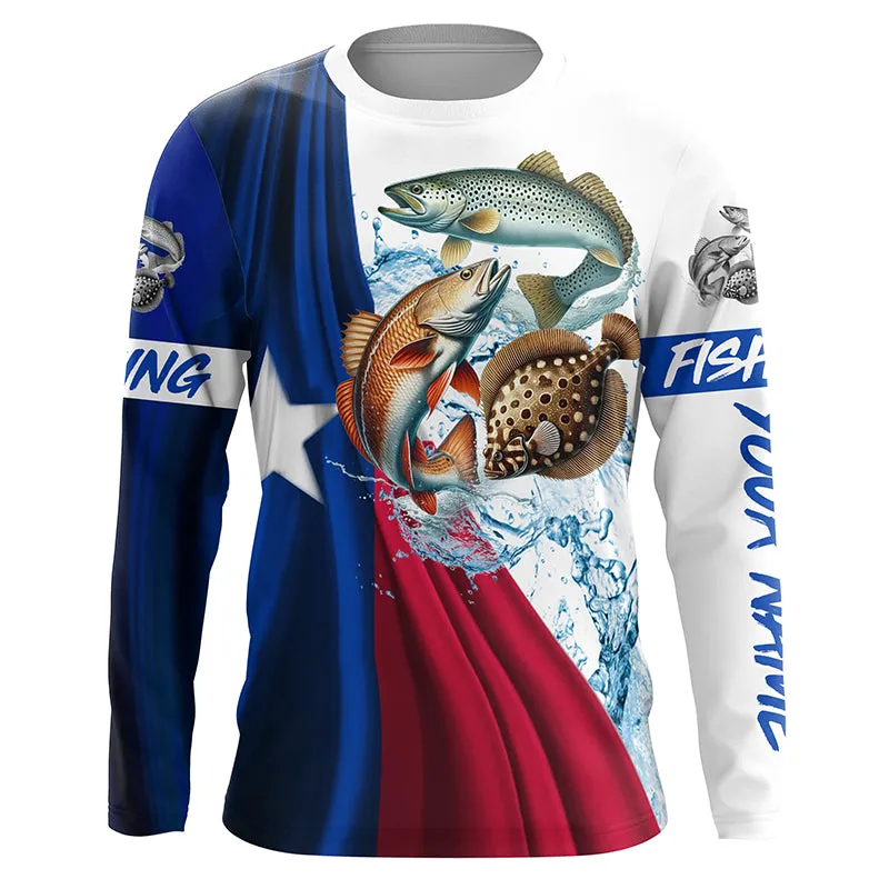 Texas slam flag patriotic redfish, trout, flounder fishing Custom UV Protection long sleeve shirts NQS5172