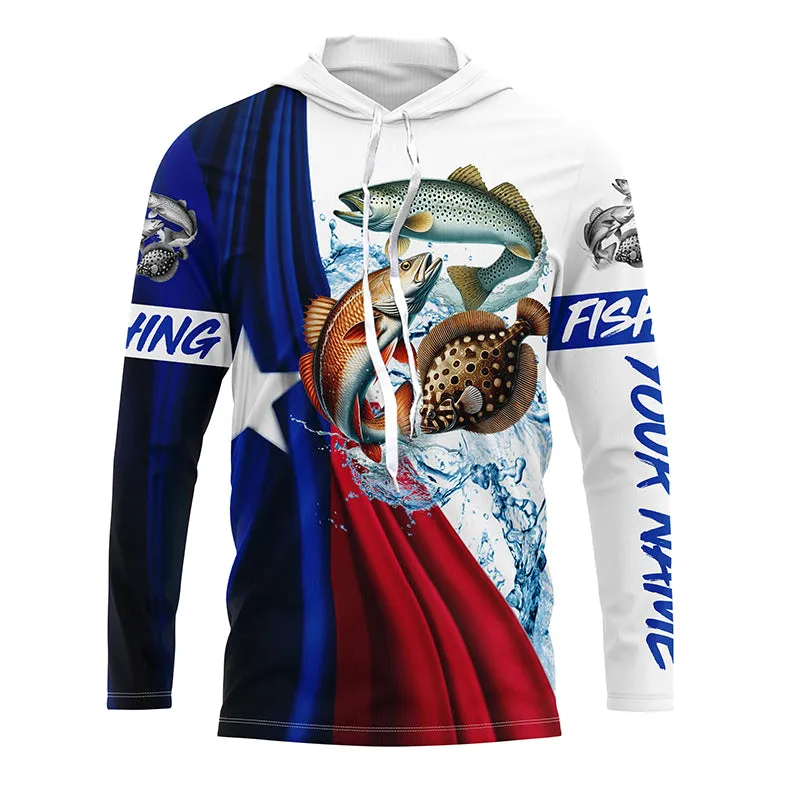 Texas slam flag patriotic redfish, trout, flounder fishing Custom UV Protection long sleeve shirts NQS5172