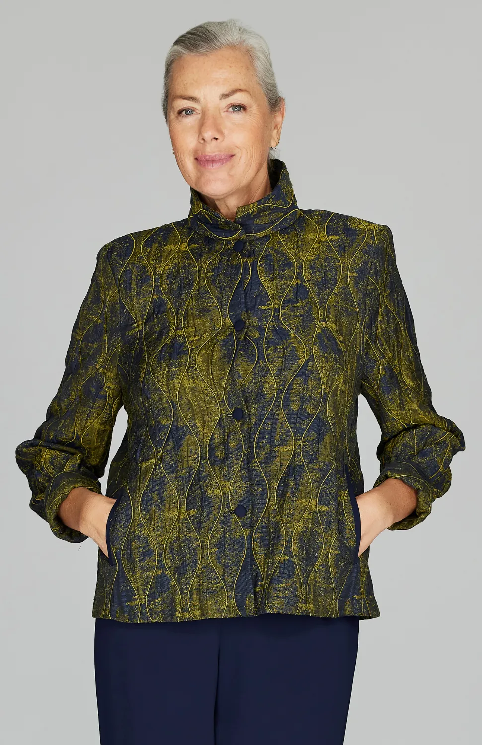 Textured Wave Short Button Front Jacket