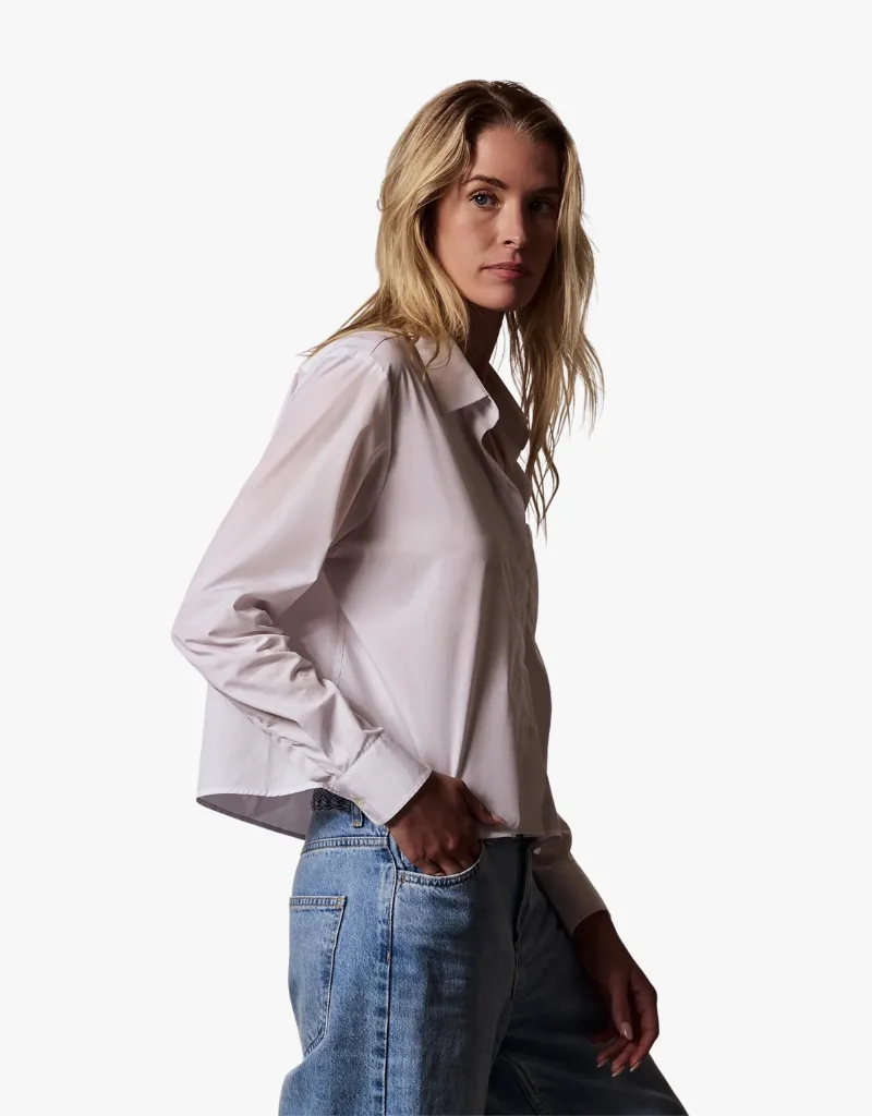 The Shirt The Long Sleeve Boxy Crop Shirt in White