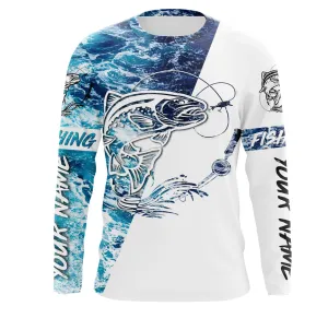 Trout Fishing Custom Long Sleeve Fishing Shirts, personalized Sea wave camo Fishing Shirts IPHW1686