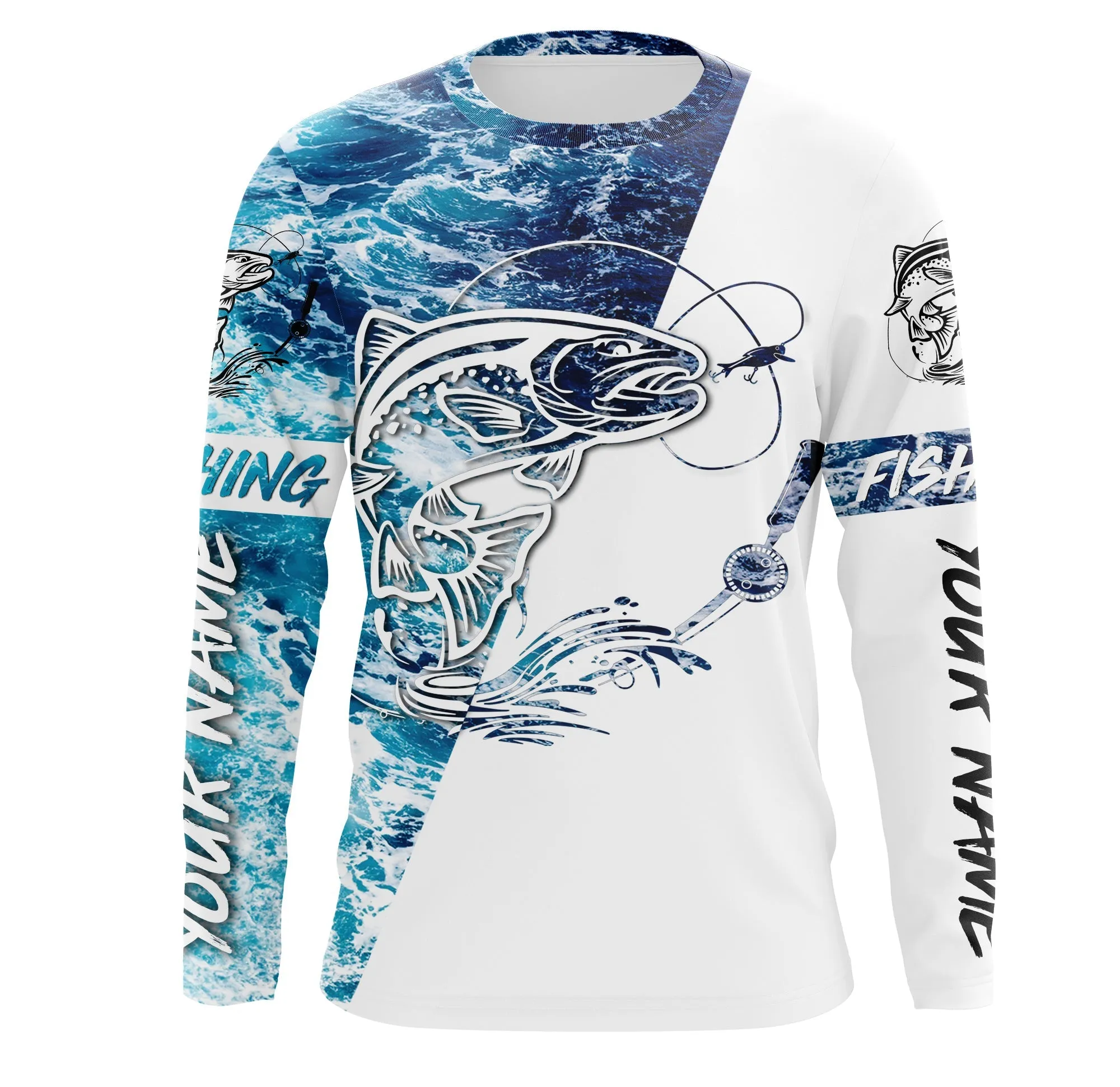 Trout Fishing Custom Long Sleeve Fishing Shirts, personalized Sea wave camo Fishing Shirts IPHW1686