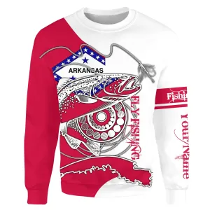 Trouts fly fishing in Arkansas flag patriotic Custom name fishing jerseys | Sweatshirt - NPQ821