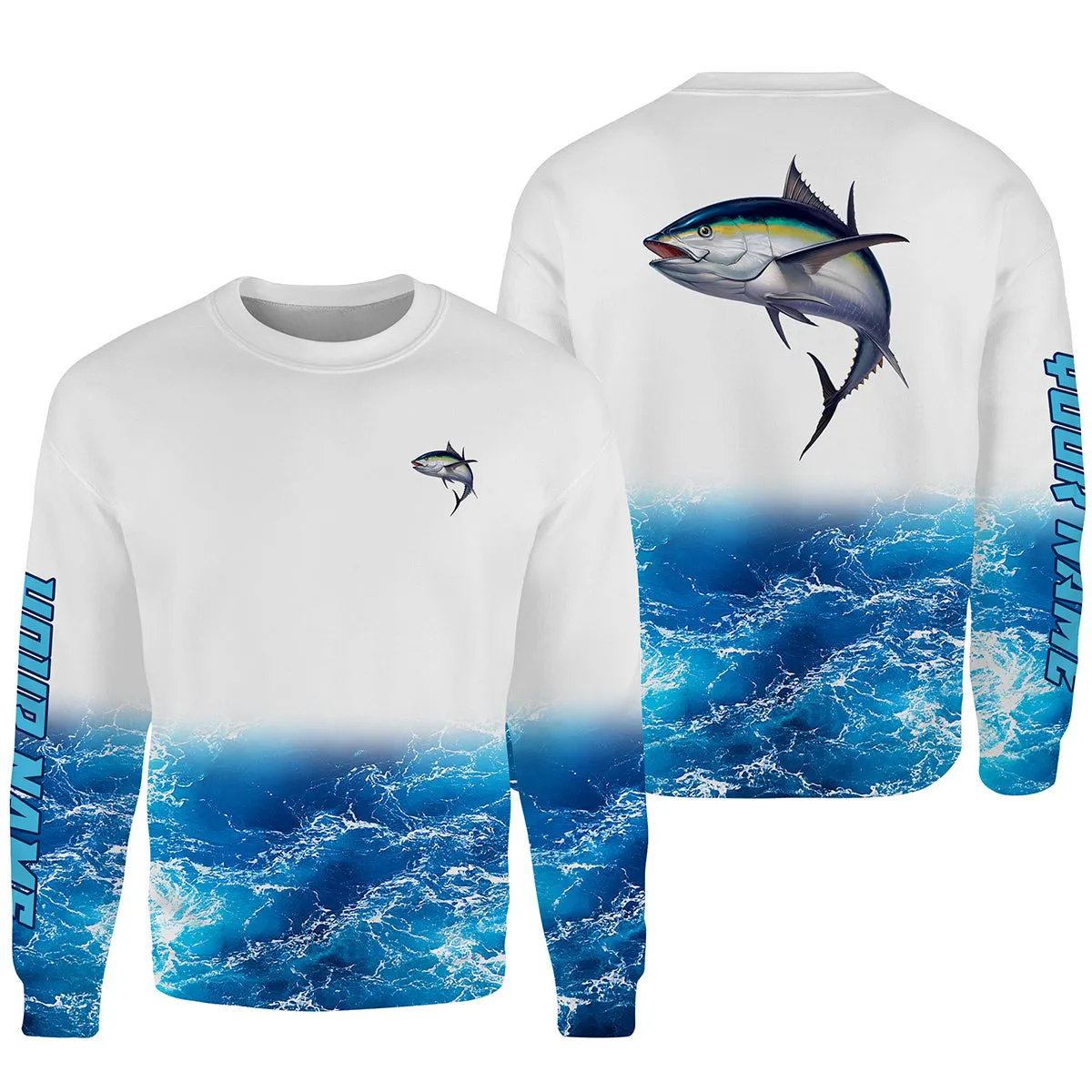 Tuna fishing blue sea wave water camo Custom name fishing shirts jerseys | Sweatshirt - NPQ863