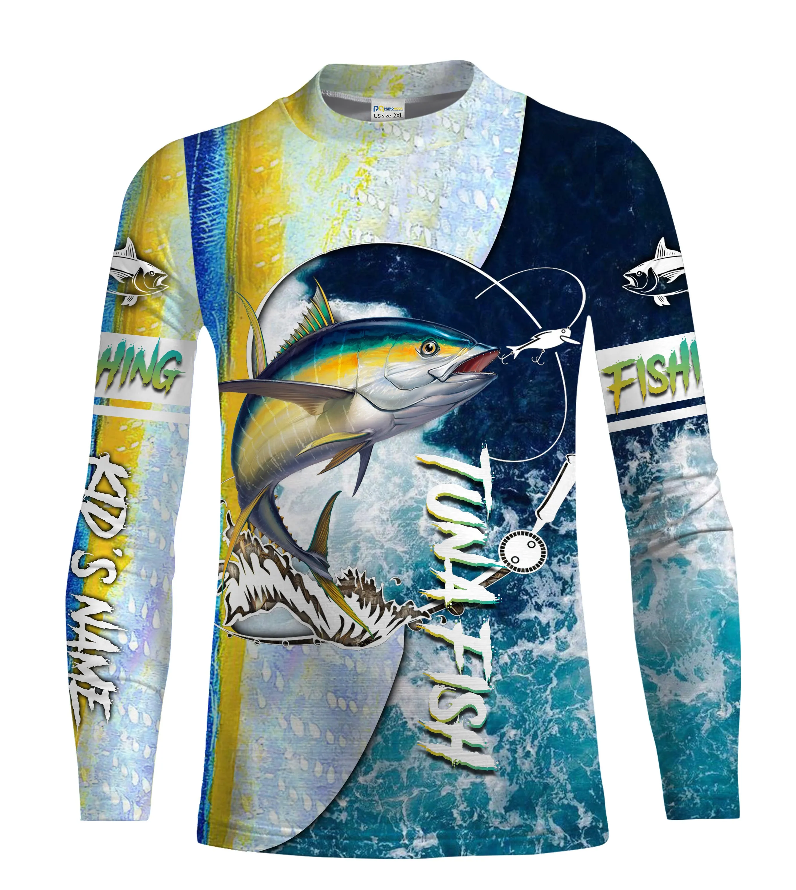 Tuna fishing Saltwater Fish ocean blue camo UV protection long sleeves fishing shirt for kid NPQ75