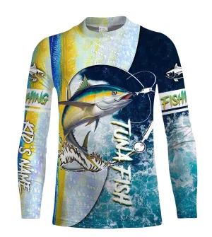 Tuna fishing Saltwater Fish ocean blue camo UV protection long sleeves fishing shirt for kid NPQ75