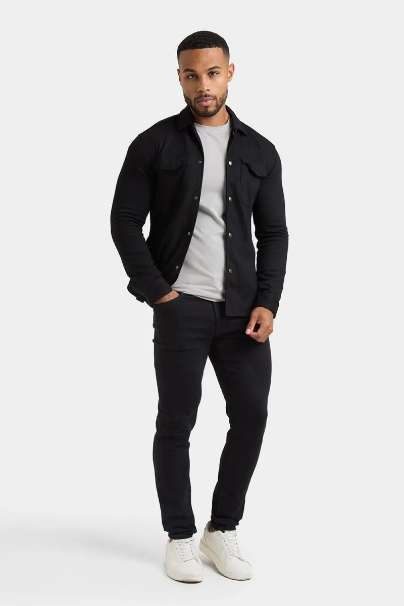 Twill Jersey Overshirt in Black