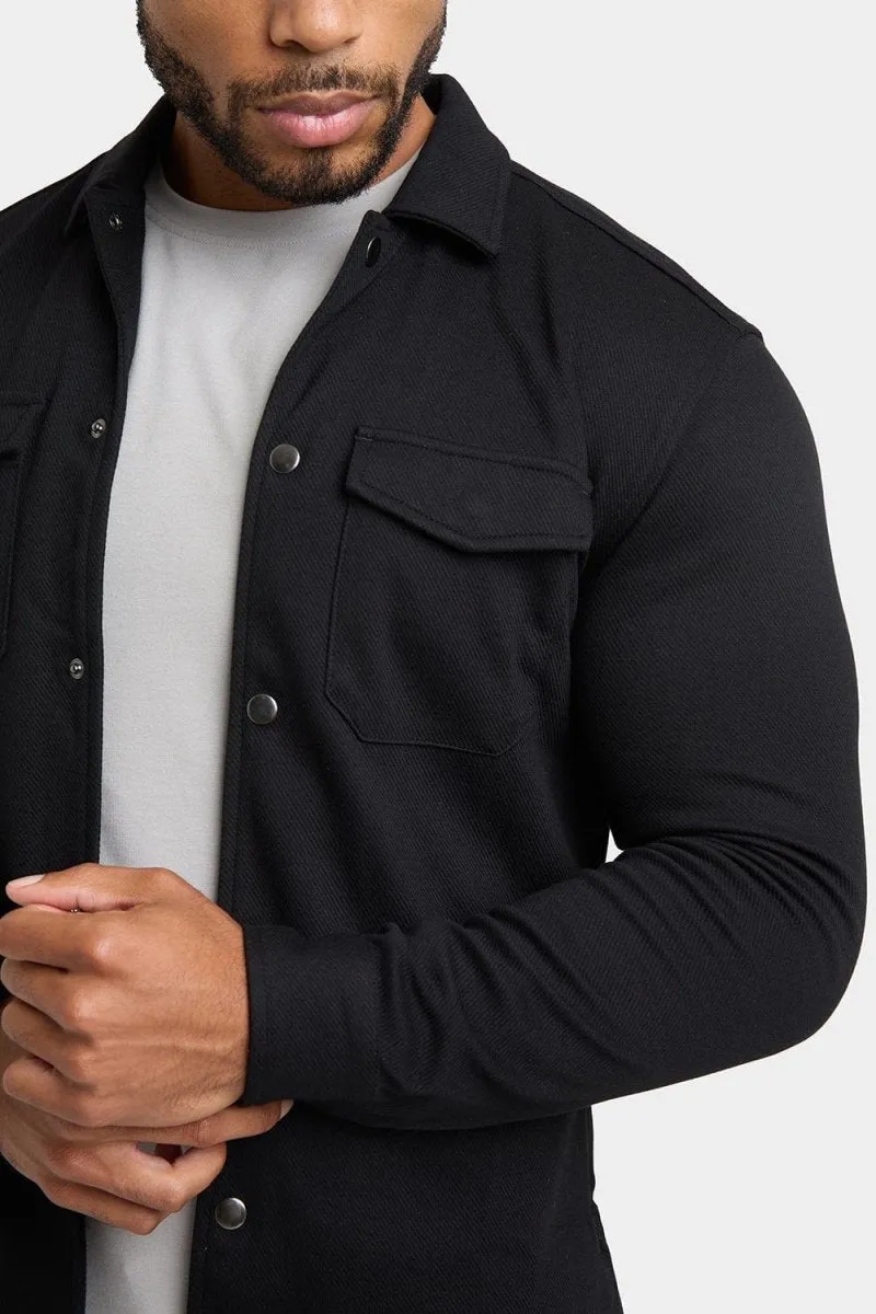 Twill Jersey Overshirt in Black