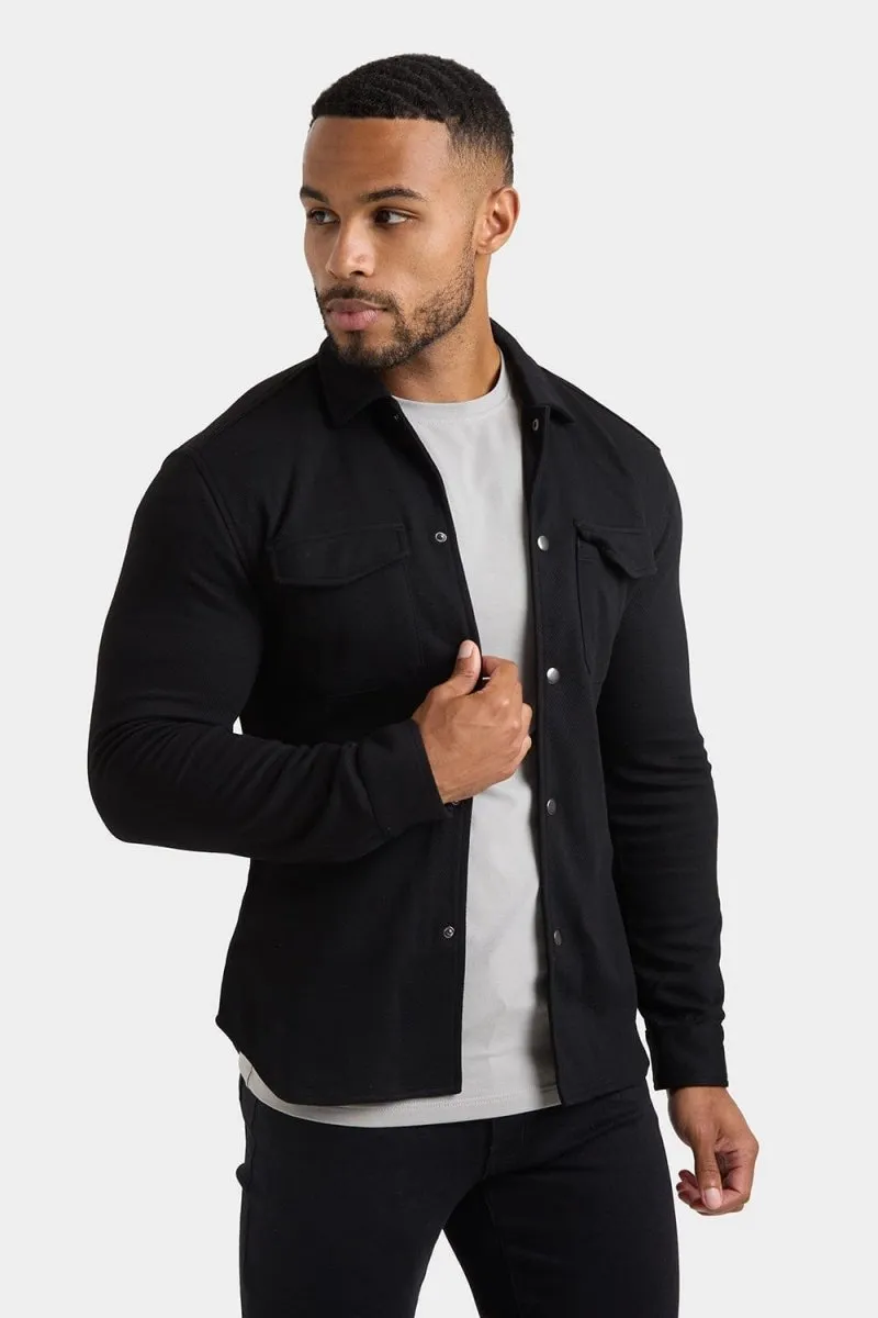 Twill Jersey Overshirt in Black