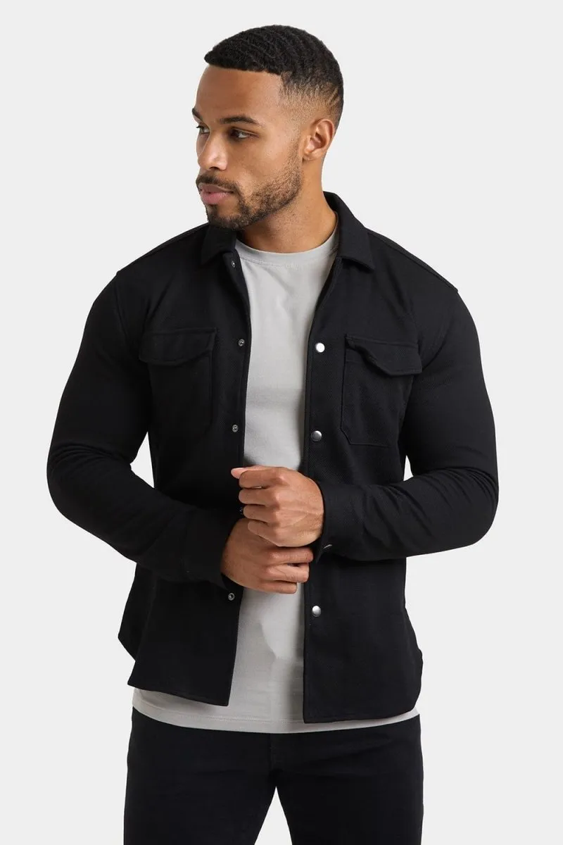 Twill Jersey Overshirt in Black