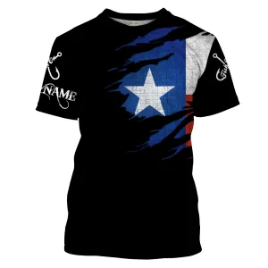 TX fishing fish on black Texas flag Customize Name All-over Print Unisex fishing T-shirt NPQ73