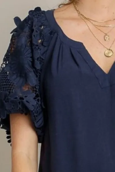 Umgee Full-Size French Terry Boxy Top with 3D Floral Sleeves