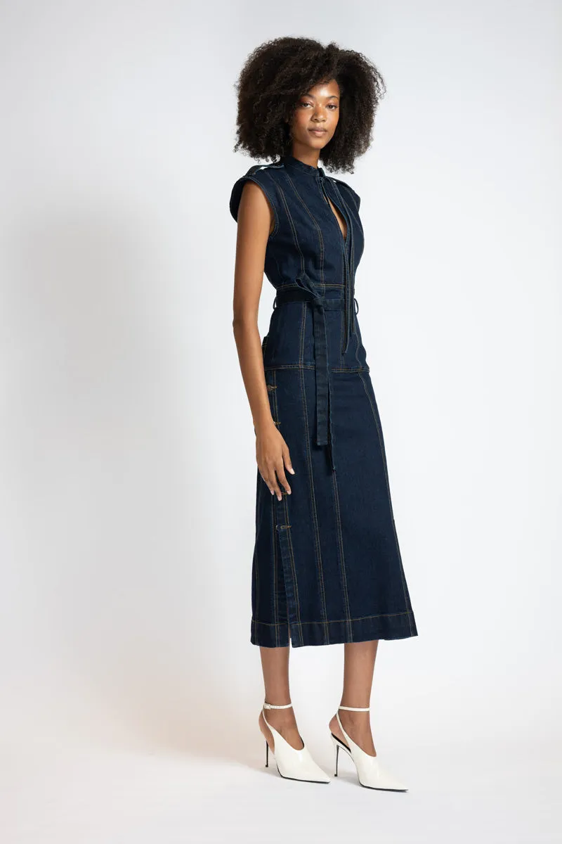 Unbleached Indigo Denim Sheath Dress