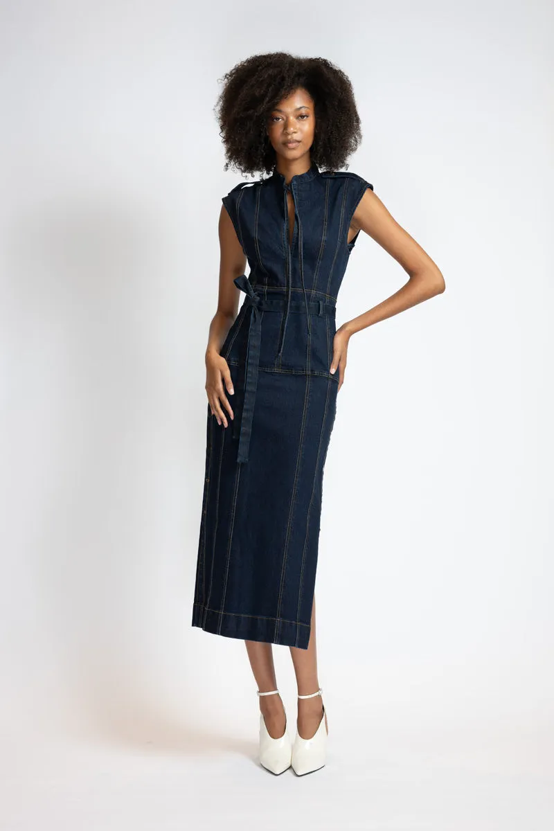 Unbleached Indigo Denim Sheath Dress