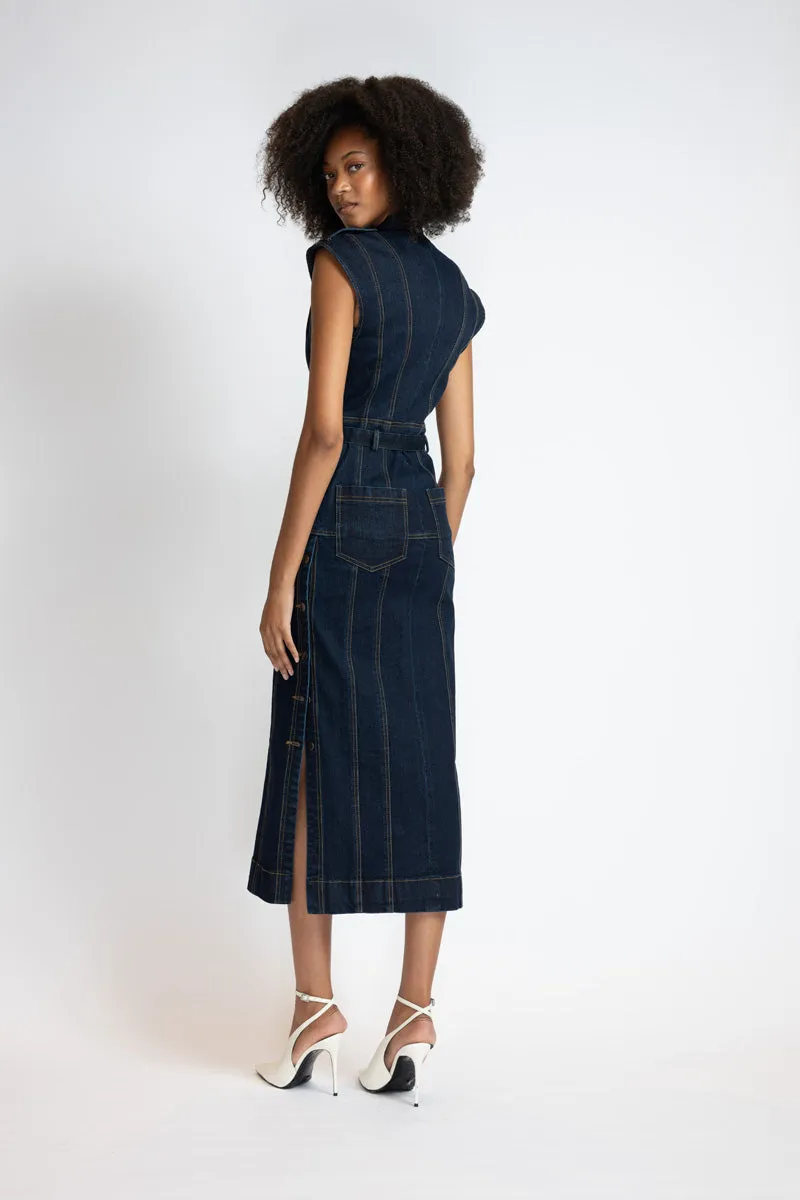 Unbleached Indigo Denim Sheath Dress