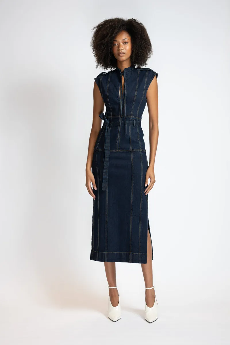 Unbleached Indigo Denim Sheath Dress