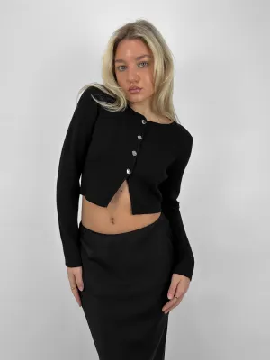 V Front Silver Button Cardigan