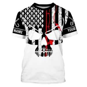 Vintage Fishing American Flag Skull Fishing Custom Name full print shirt | T-shirt - SDF148