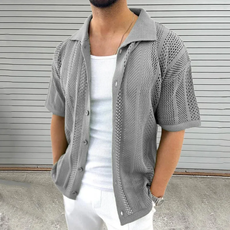 Vintage-Gestricktes Kurzarm-Shirt für Männer