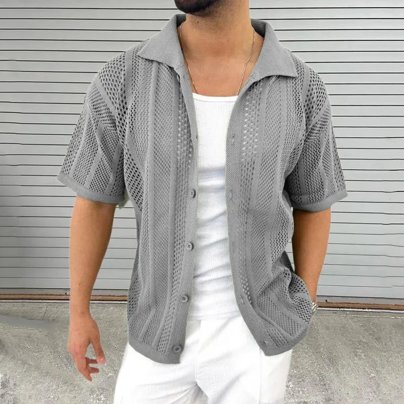 Vintage-Gestricktes Kurzarm-Shirt für Männer