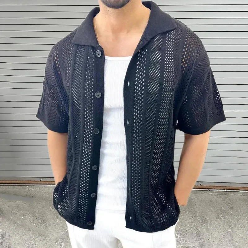 Vintage-Gestricktes Kurzarm-Shirt für Männer