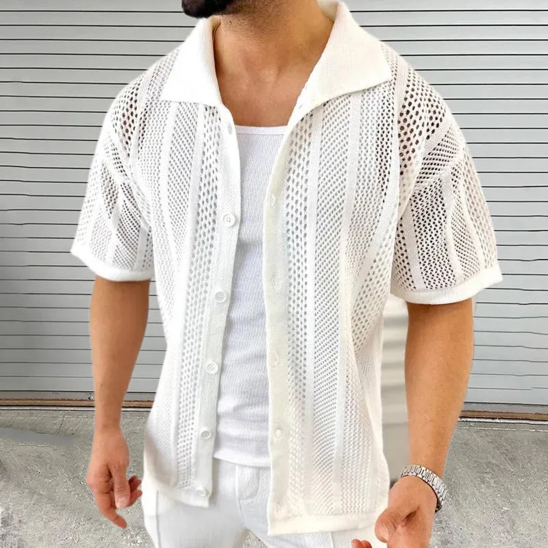 Vintage-Gestricktes Kurzarm-Shirt für Männer