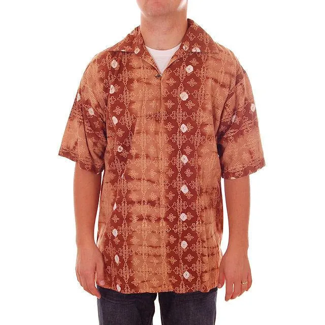 Vintage Mens Batik Print Shirt Pullover 1970s Med Browns