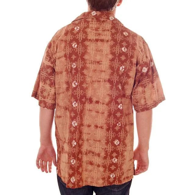 Vintage Mens Batik Print Shirt Pullover 1970s Med Browns