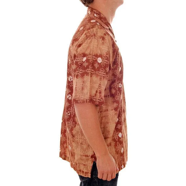 Vintage Mens Batik Print Shirt Pullover 1970s Med Browns