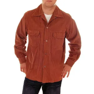 Vintage Mens Shirt Penney's Towncraft Loop Collar  Brown Cord 1950s Medium
