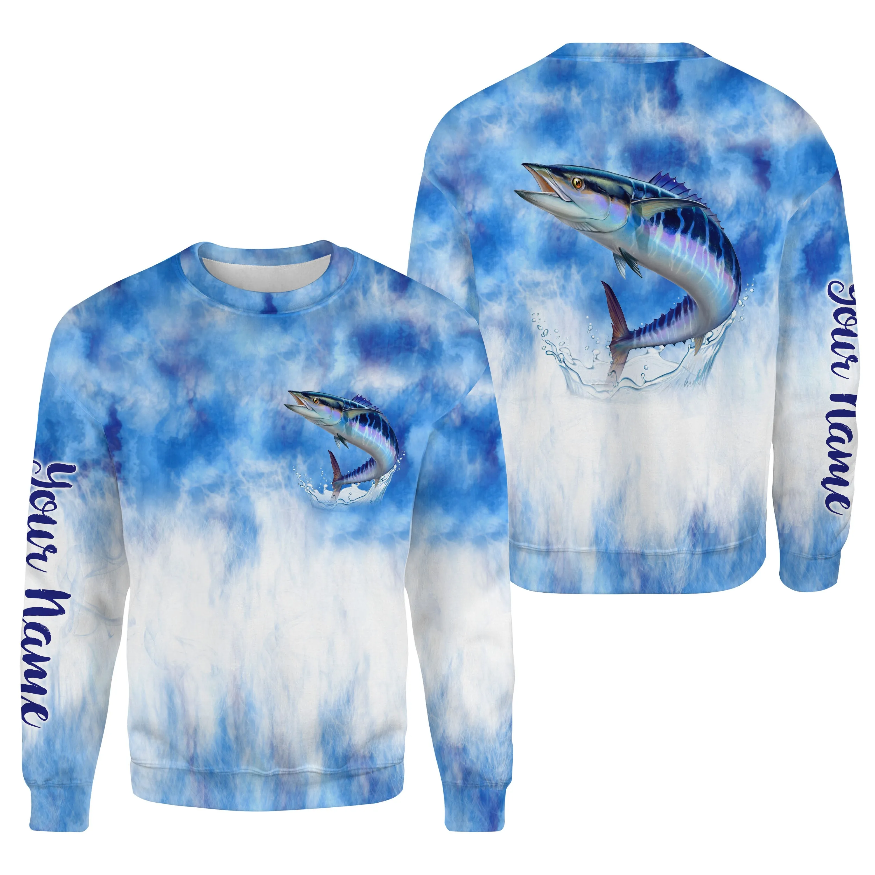 Wahoo saltwater fishing blue sea camo Custom name fishing jerseys | Sweatshirt - NPQ794