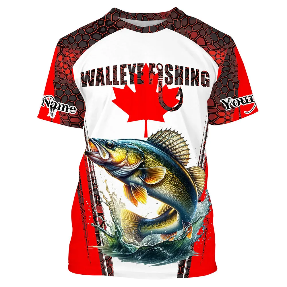 Walleye fishing red camo Custom Canadian flag Fishing T-shirts NQS5652