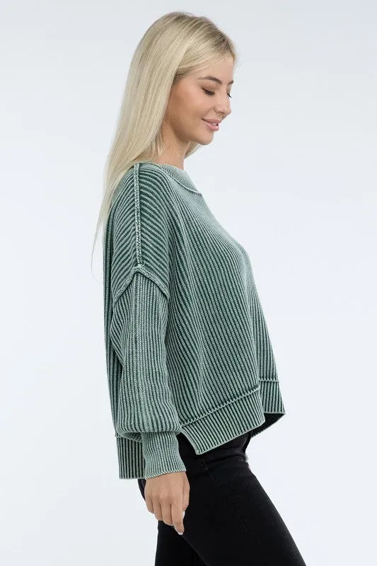 Washed Side Slit Oversized Cropped Sweater in 4 Colors