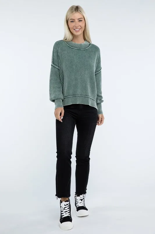 Washed Side Slit Oversized Cropped Sweater in 4 Colors