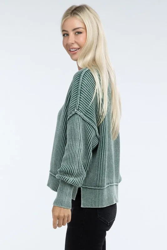 Washed Side Slit Oversized Cropped Sweater in 4 Colors