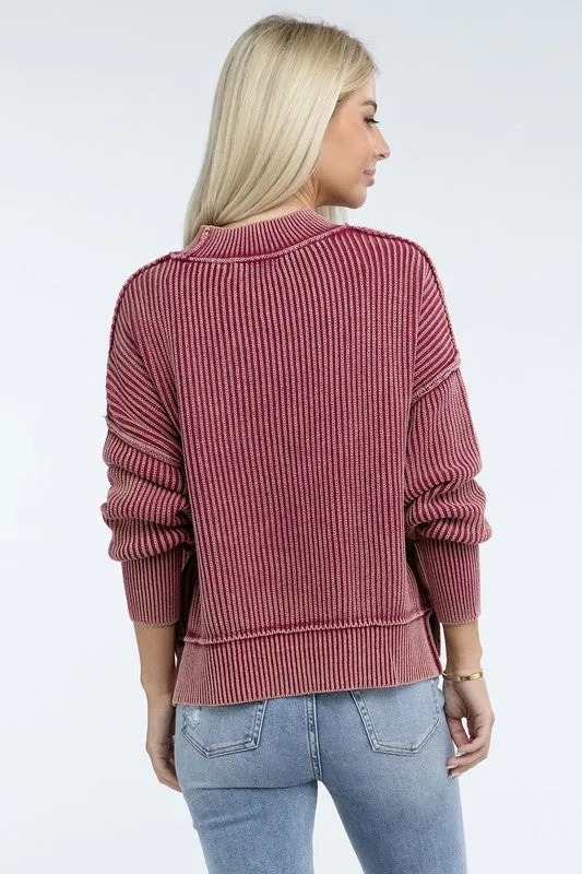 Washed Side Slit Oversized Cropped Sweater in 4 Colors